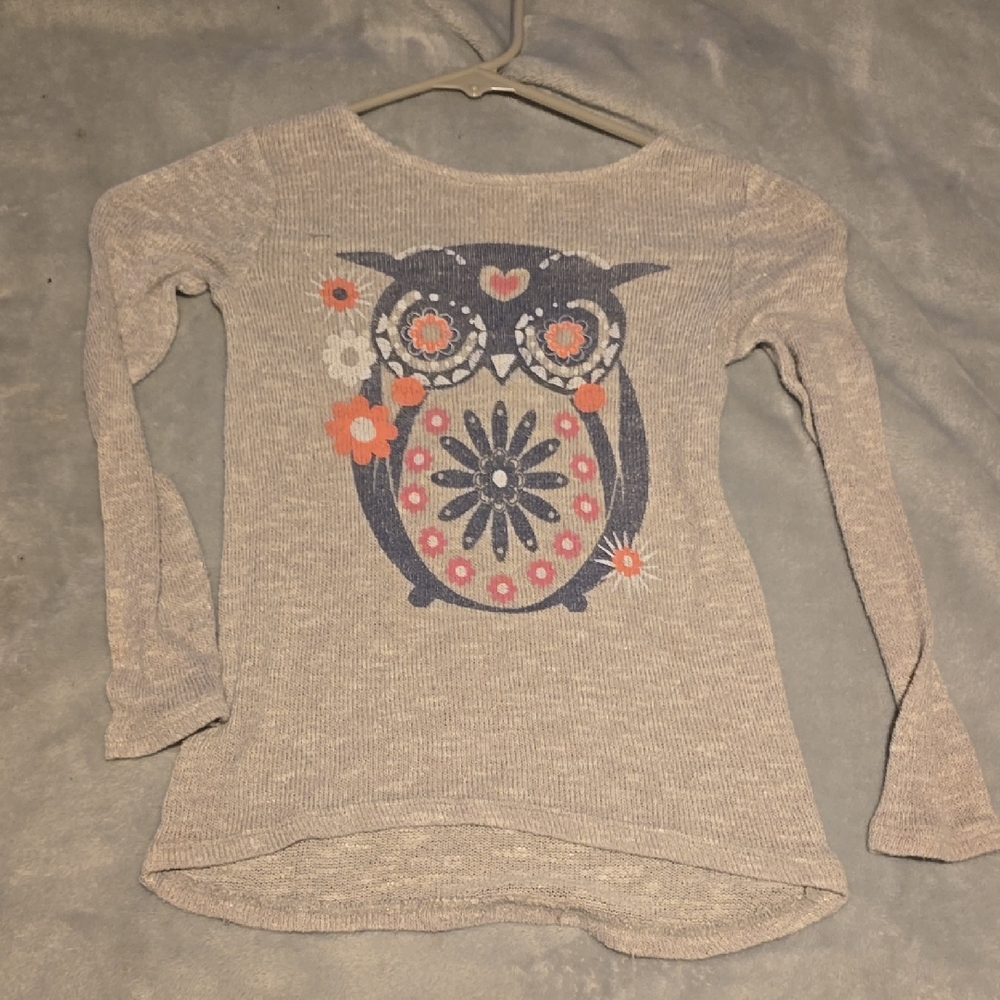 Kids' gray Owl Graphic Long Sleeve Top